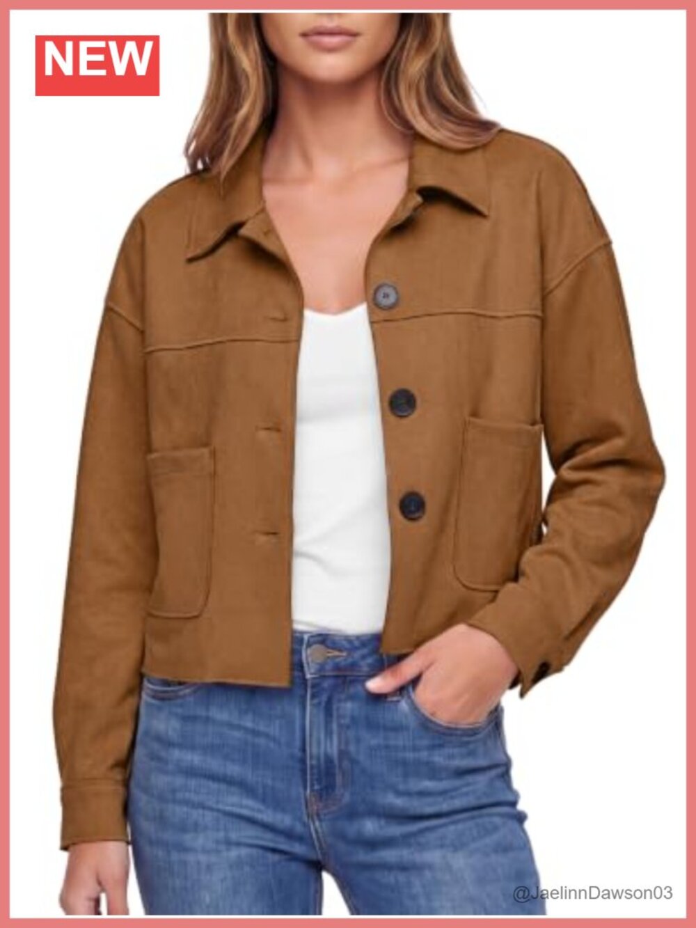 Faux Suede Cropped Jacket Button Down Casual Fall Shacket